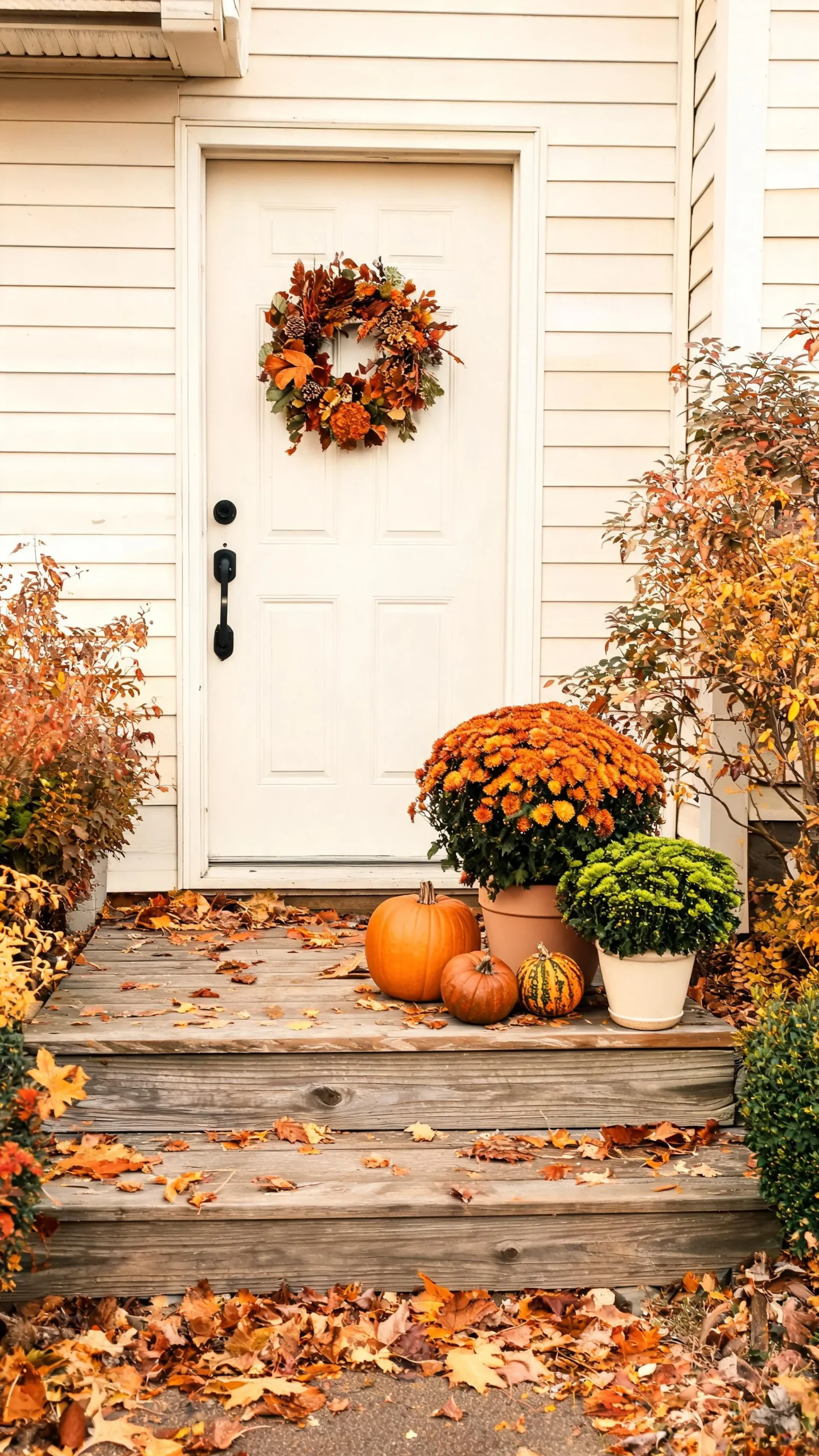 Pumpkin cluster on a small porch