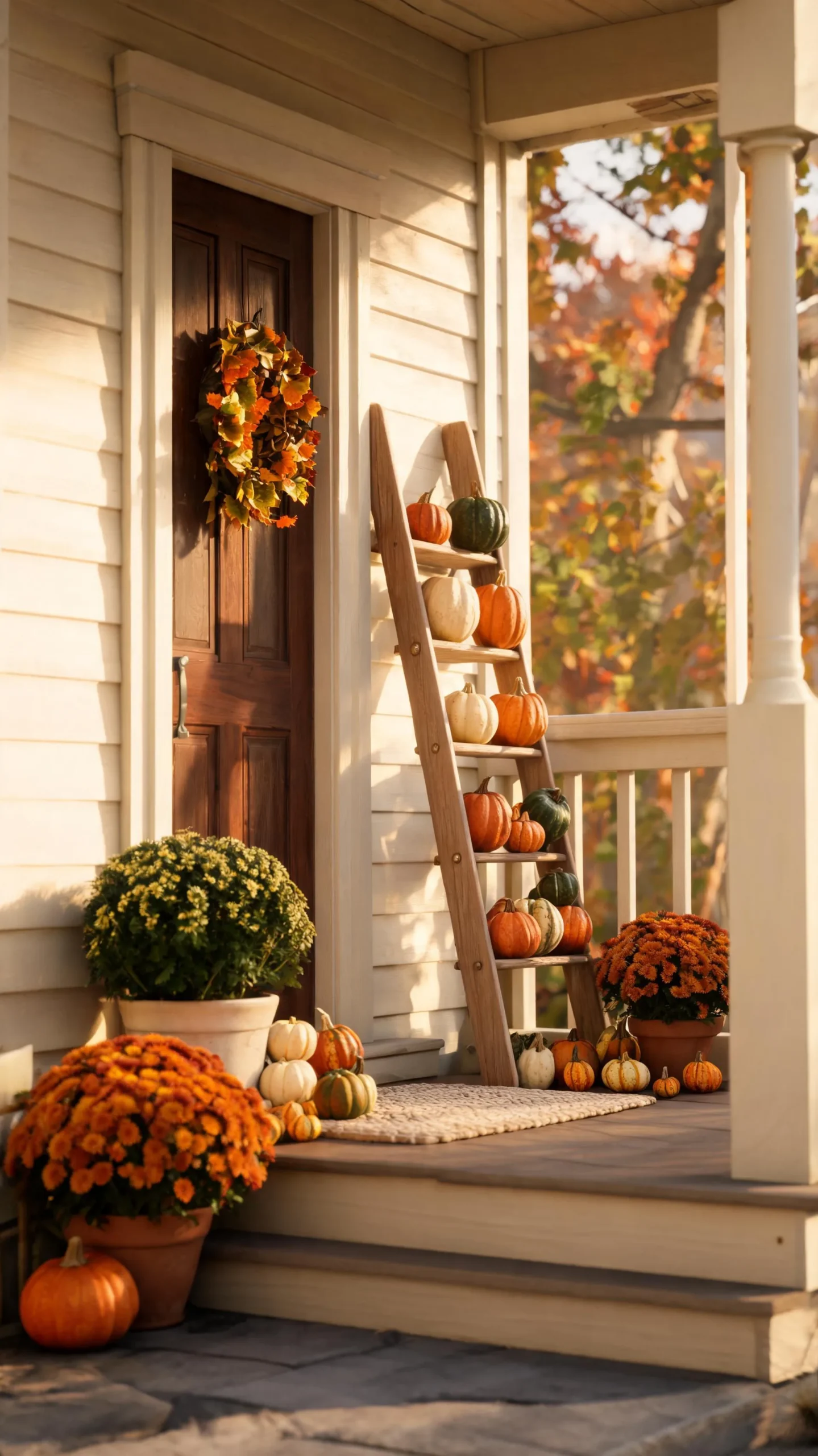 Leaning ladder on a small porch