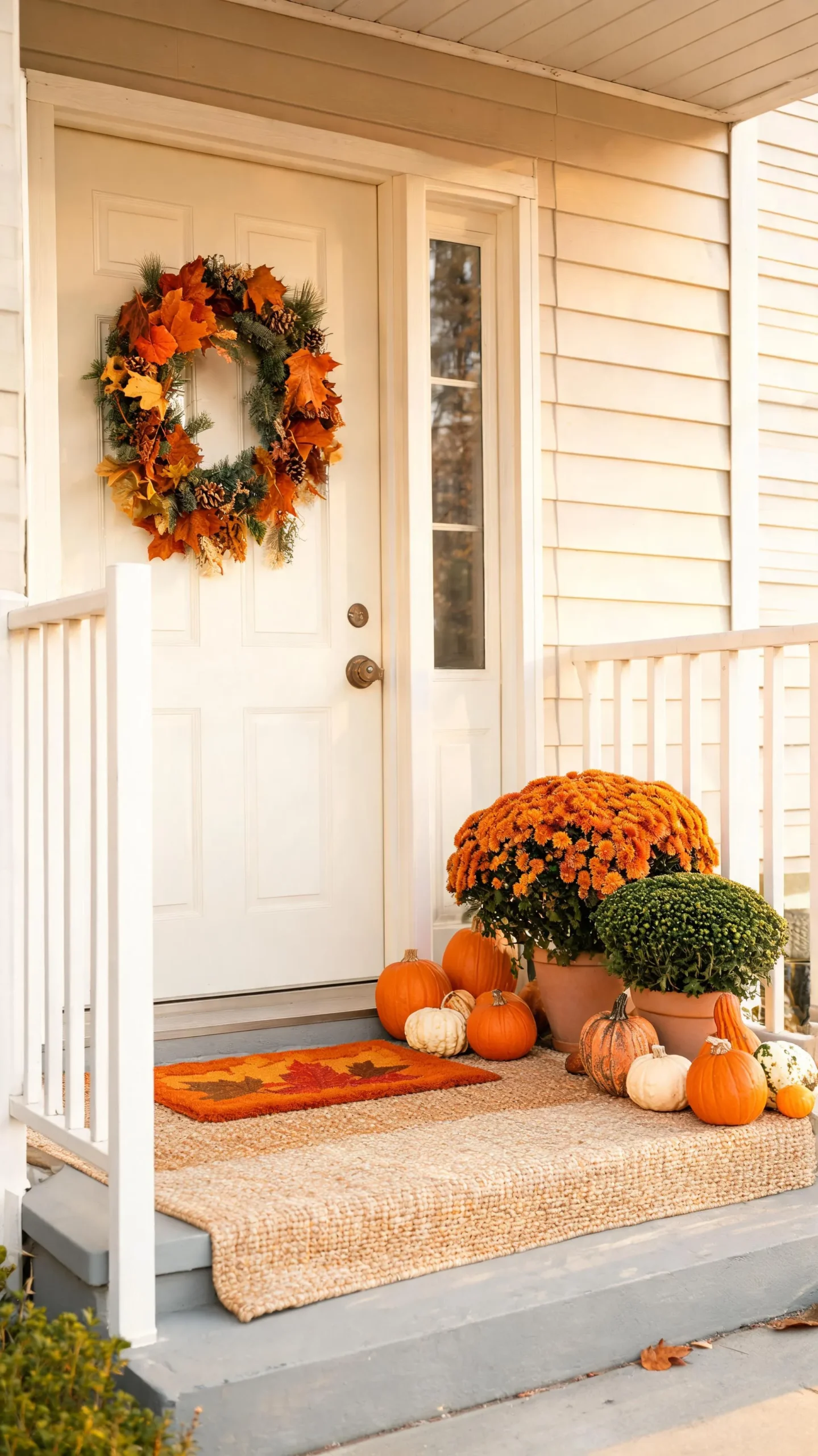 Layered doormat on a small porch