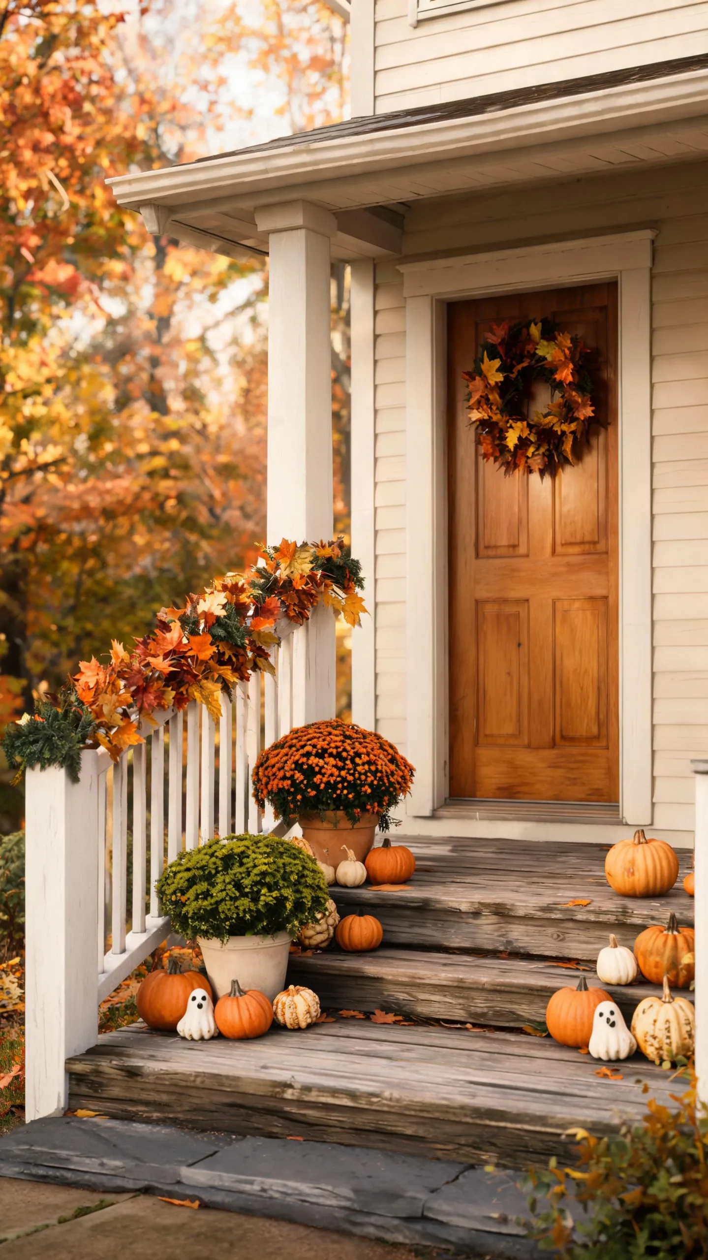 Garland on a small porch railing