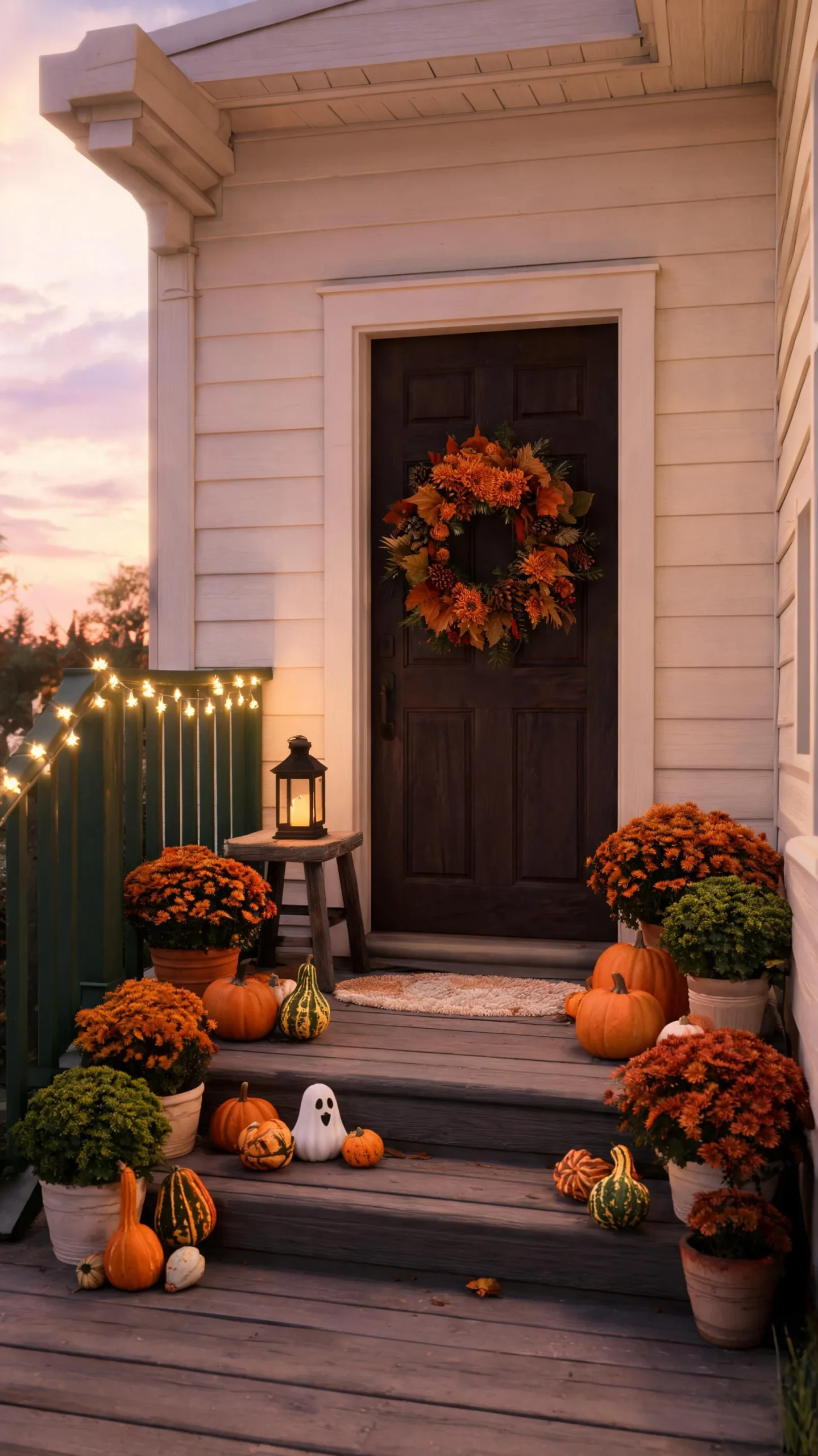 Lantern glow on a small porch