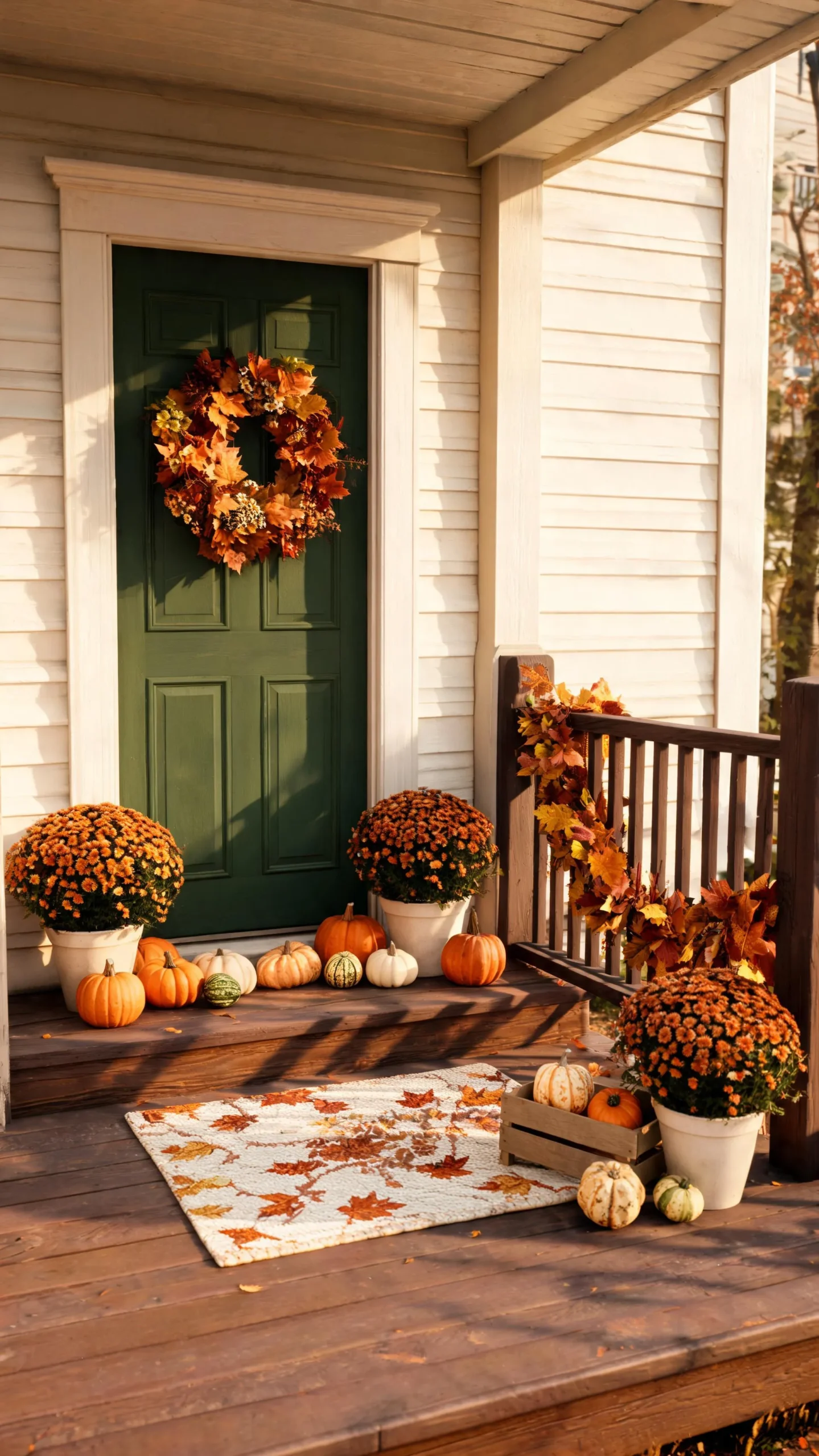 Cohesive color palette on a small fall front porch