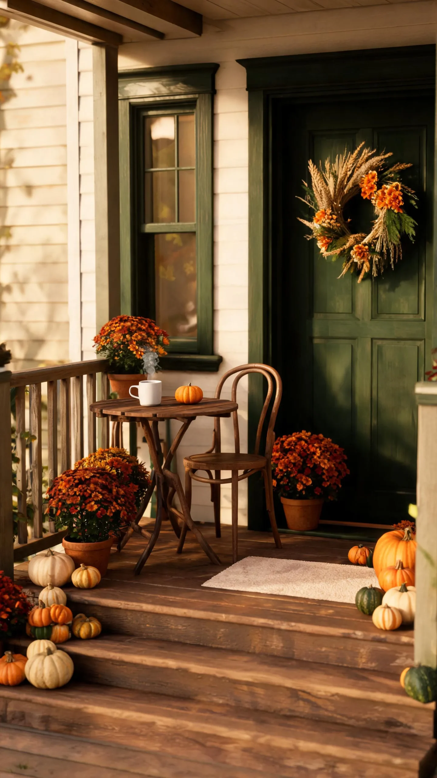 Compact bistro set on a small fall front porch
