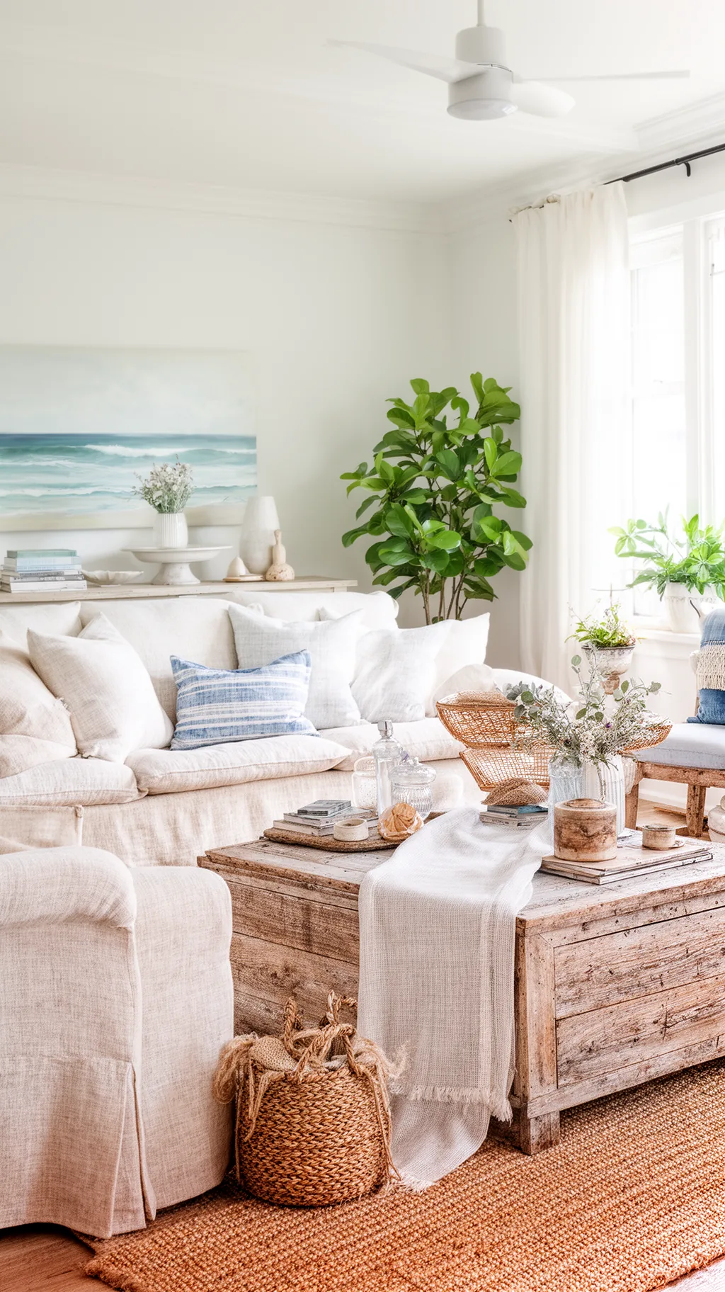 Coastal-inspired summer living room in soft neutral tones (1 of 5)