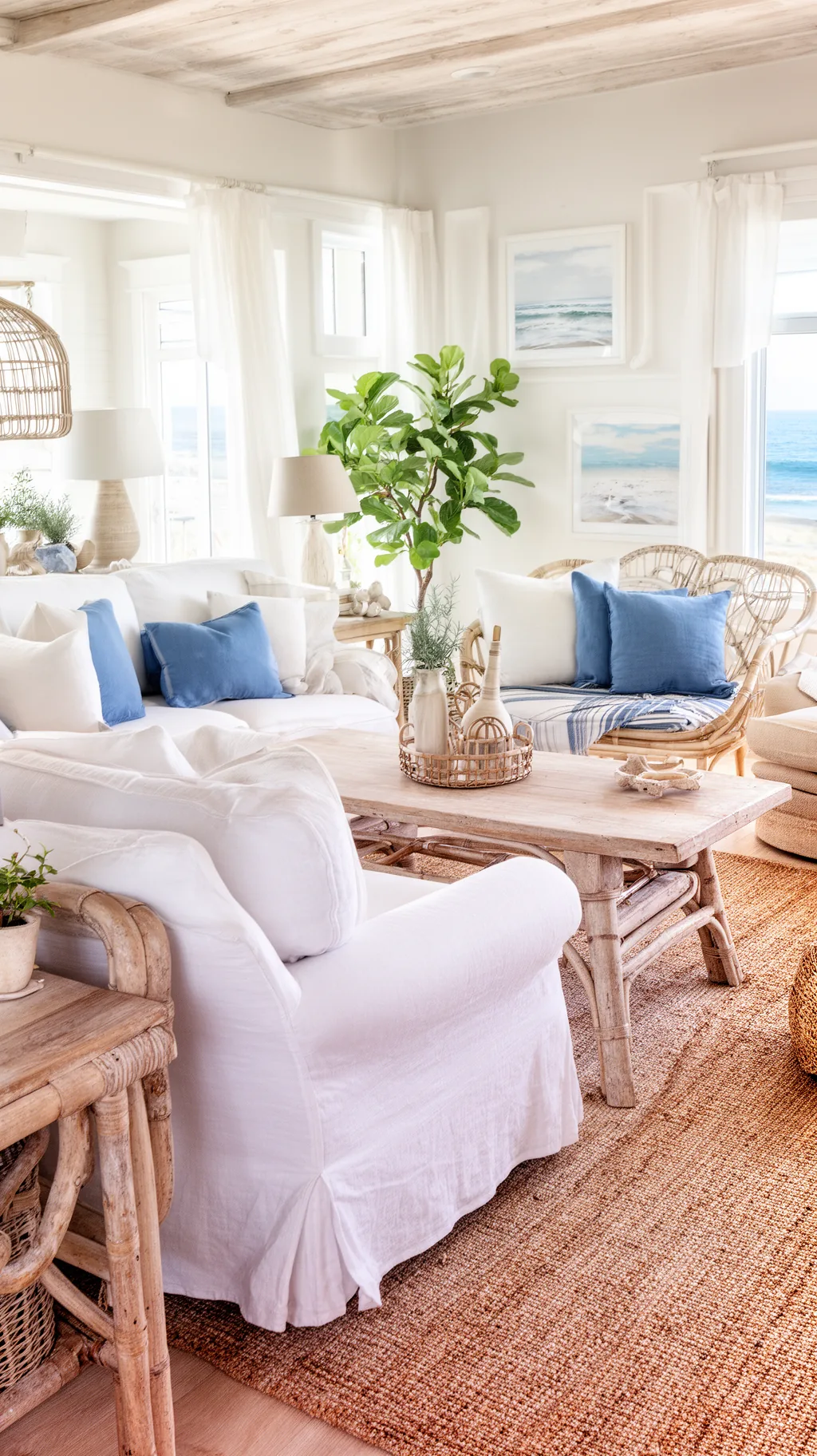 Coastal-inspired summer living room in soft neutral tones (3 of 5)