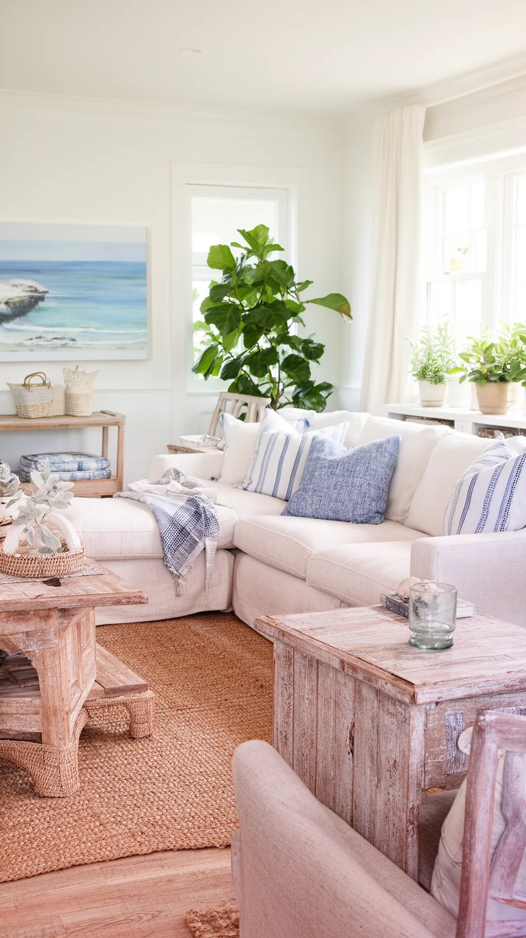 Coastal-inspired summer living room in soft neutral tones (4 of 5)