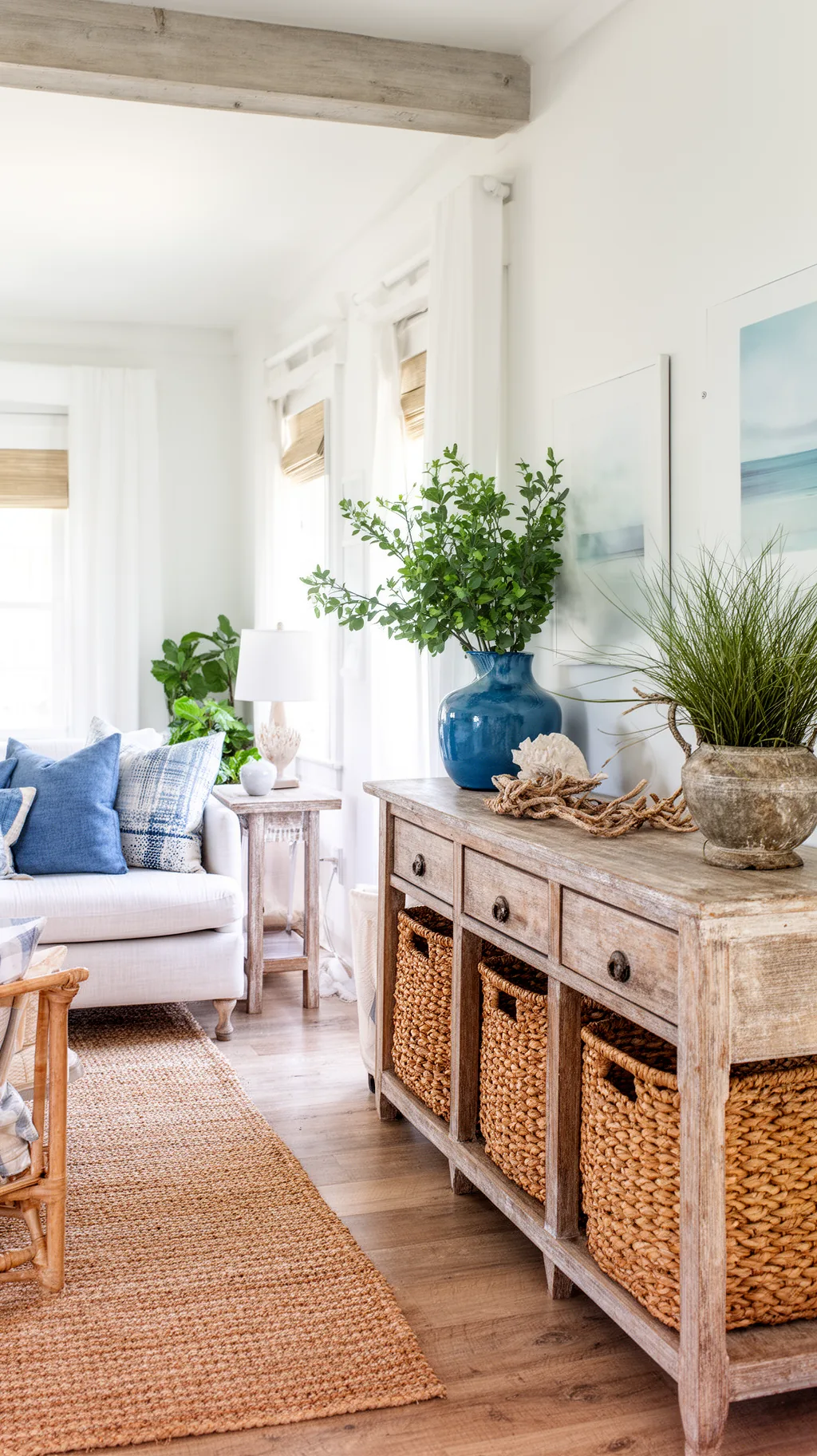 Summer living room mantel styled with light, natural decor (3 of 5)