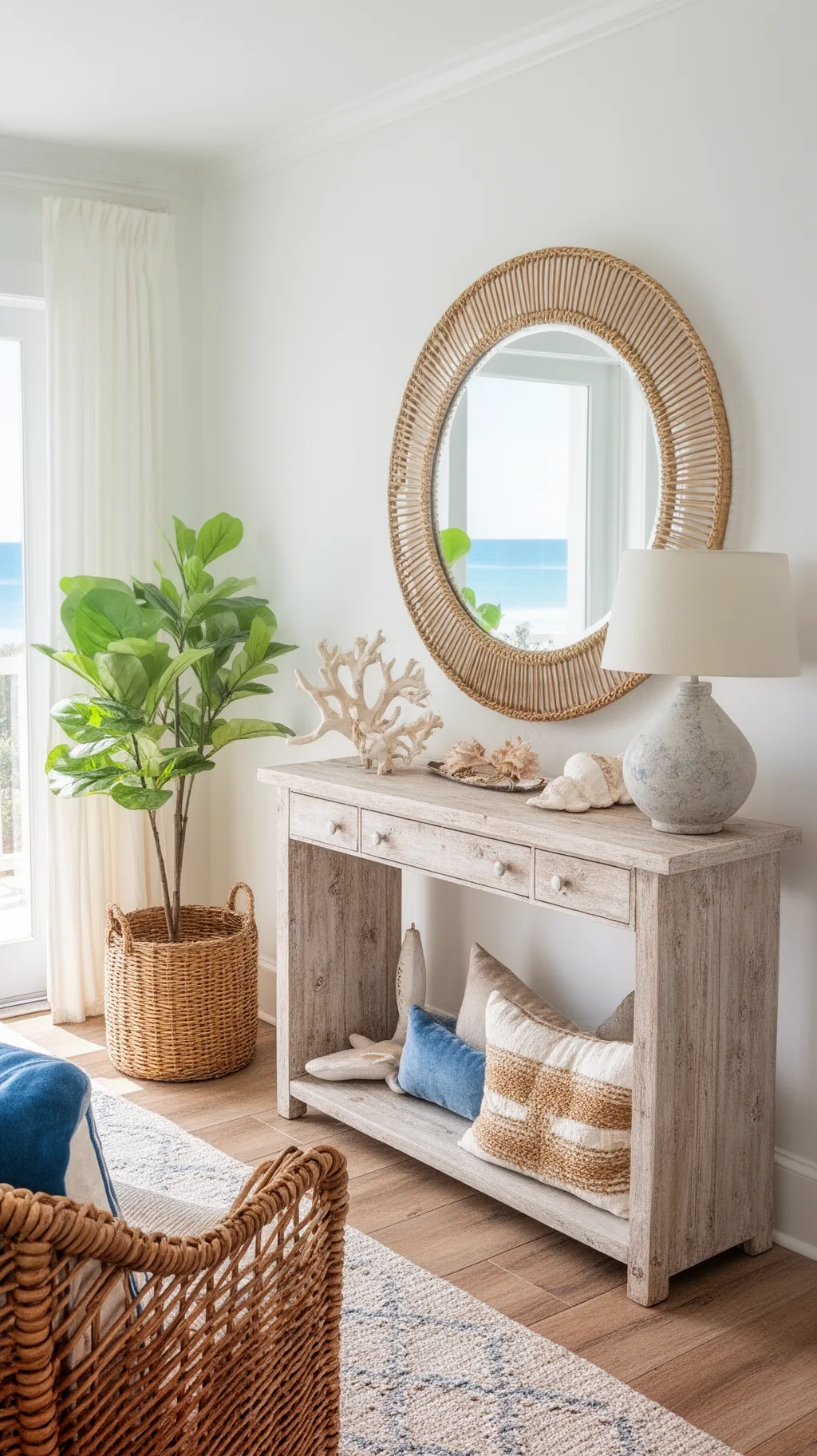Summer living room mantel styled with light, natural decor (5 of 5)