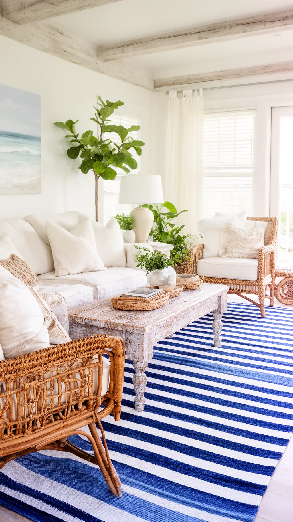 Natural-fiber rug grounding a breezy summer living room (2 of 5)