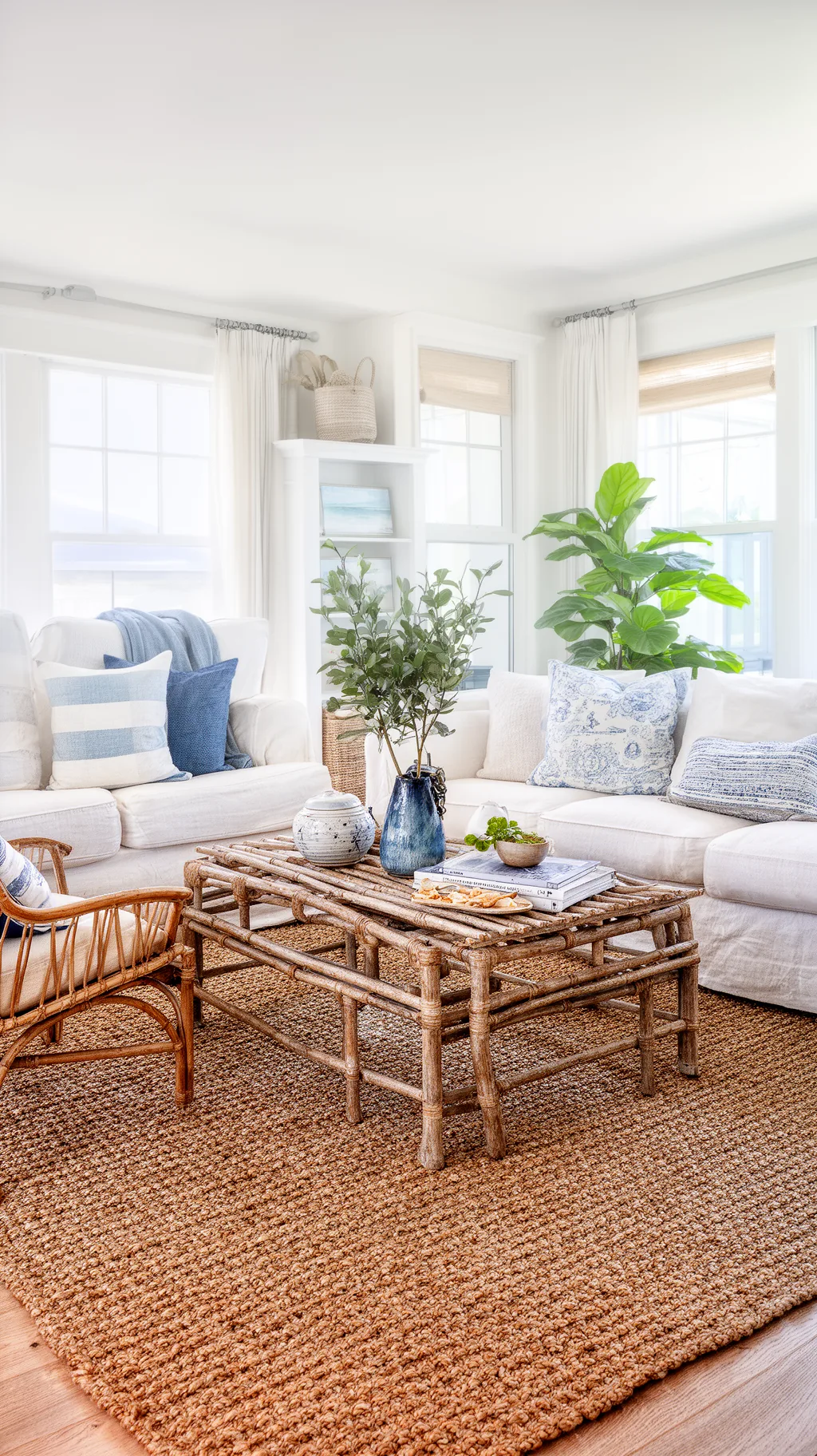 Natural-fiber rug grounding a breezy summer living room (3 of 5)