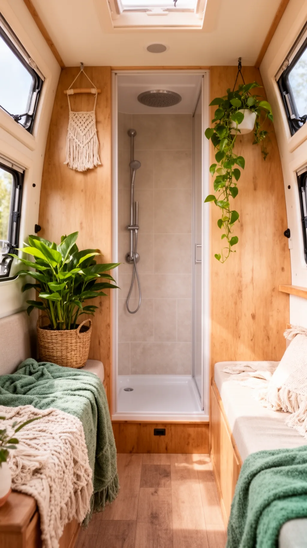 Tiny RV bathroom with compact shower