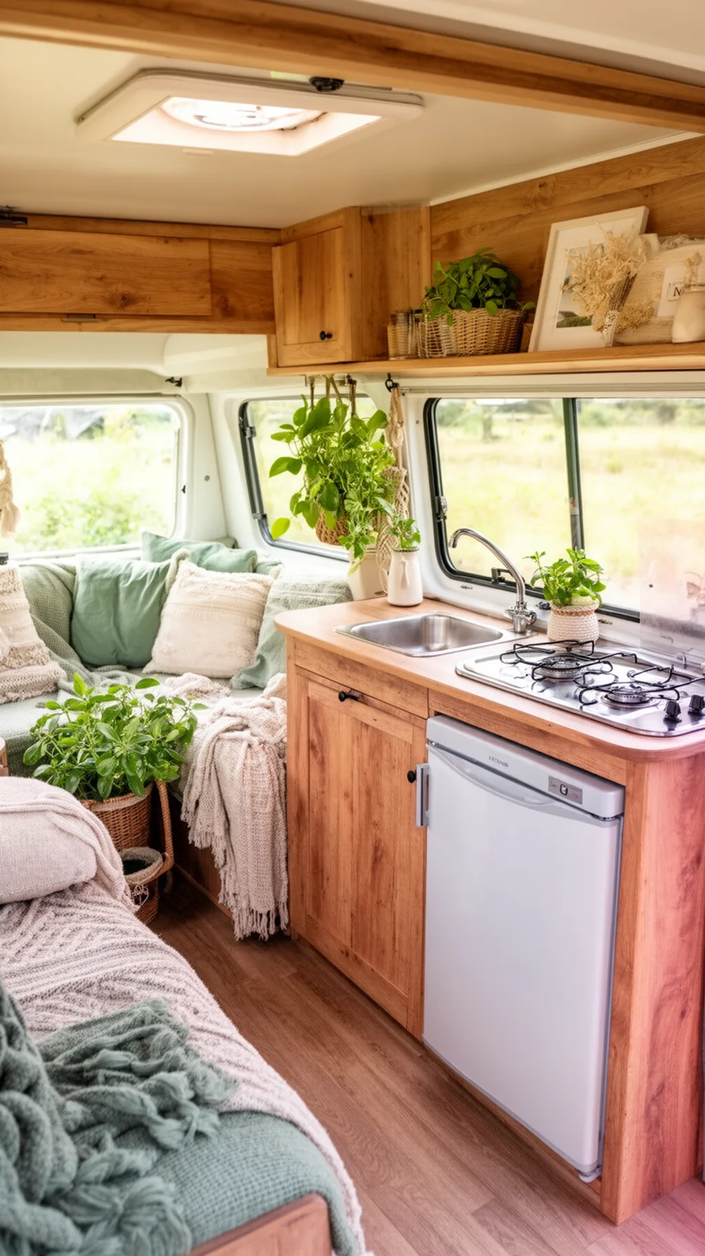 Compact camper kitchenette triangle layout