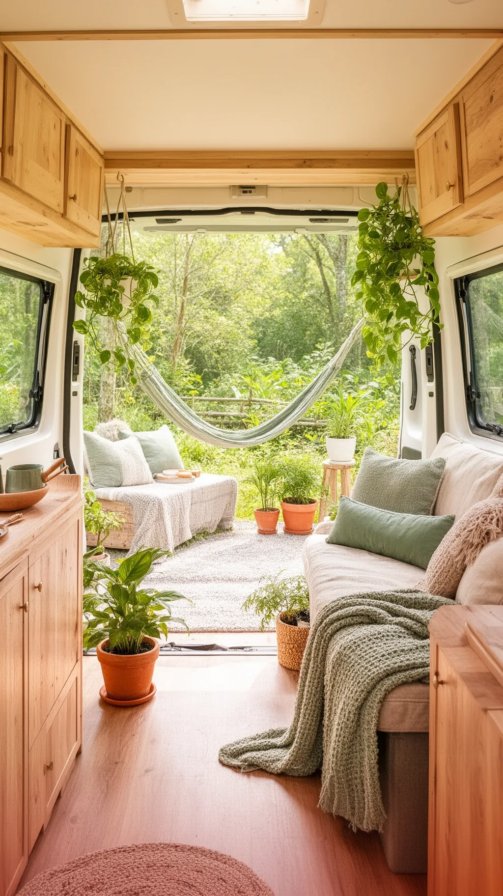 RV with outdoor lounge and hammock