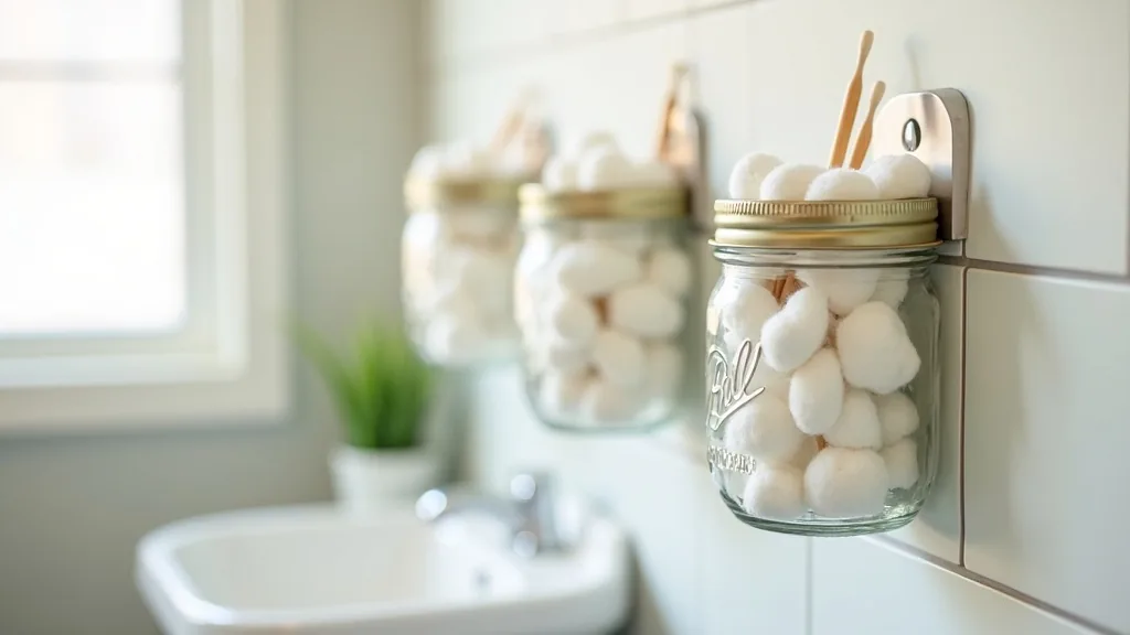 Three mason jar holders mounted vertically on a camper bathroom wall