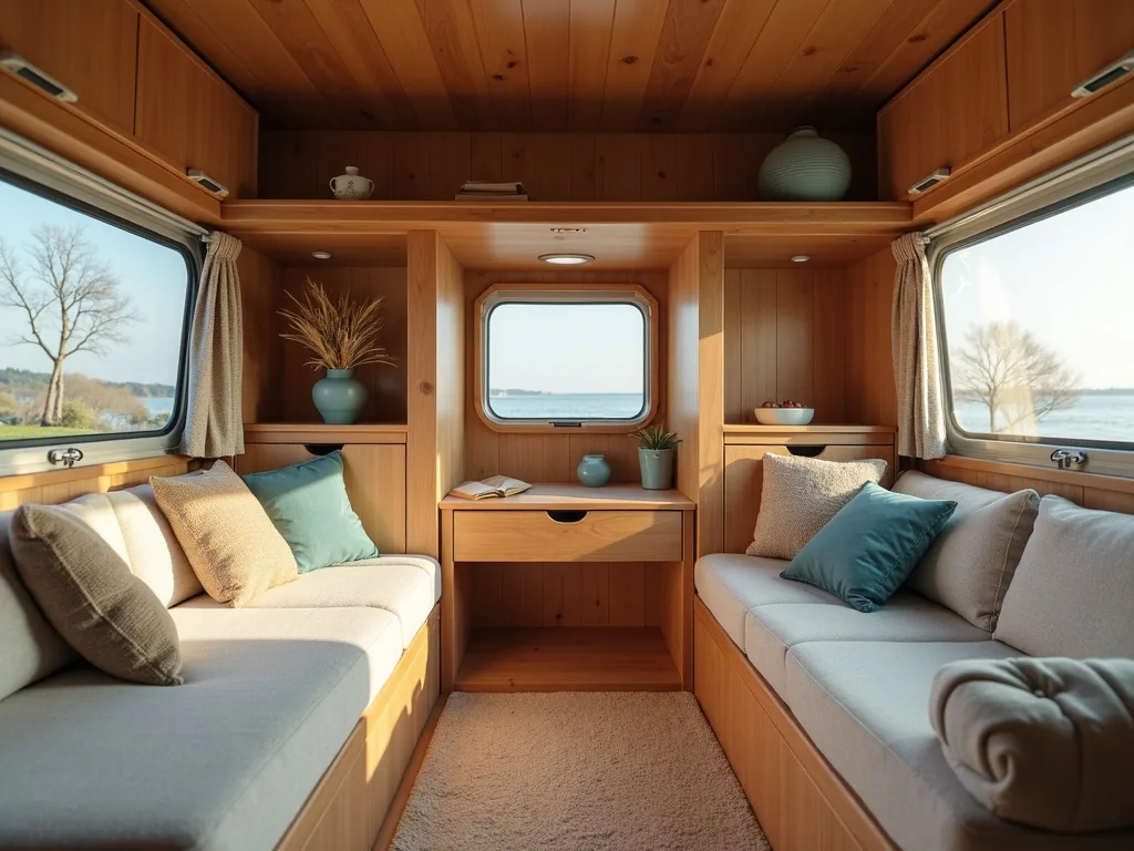 Modular cube furniture with hidden storage in a camper