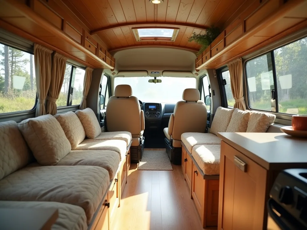 Flexible modular seating system rearranged in a small camper