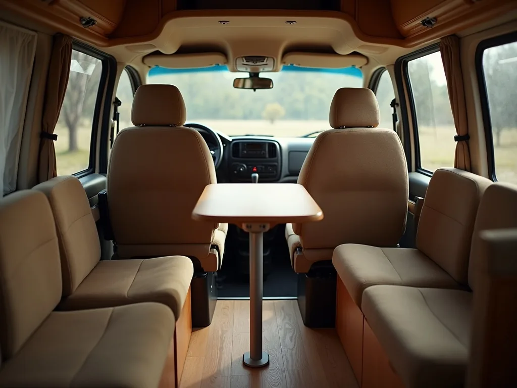 Front seats rotated inward around a small removable table