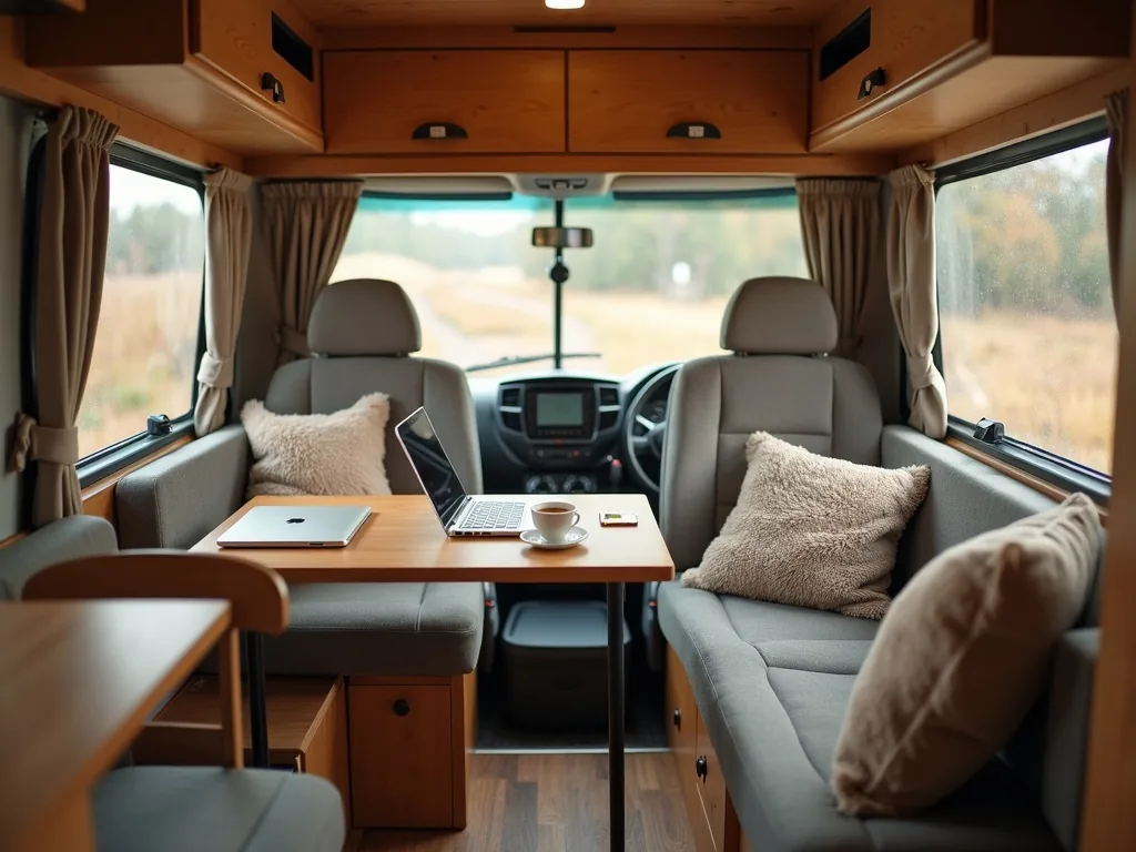 Rotated front seats with a small table for laptops and coffee