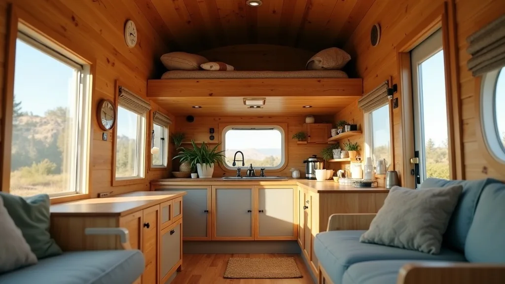 Camper loft sleeping platform above the lounge
