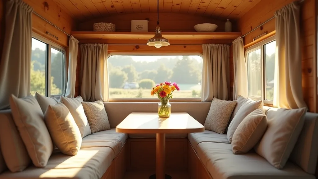 Cozy wraparound window banquette with wooden trim