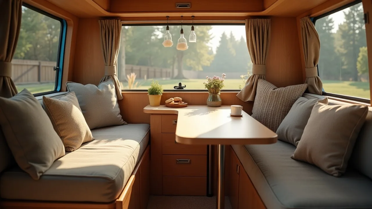 Compact van dinette with folding table