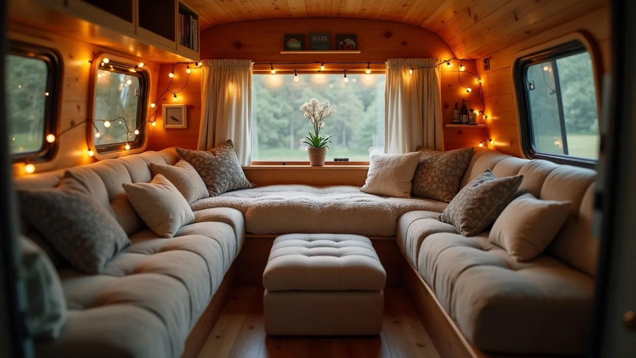 Lounge pod with central ottoman and fairy lights