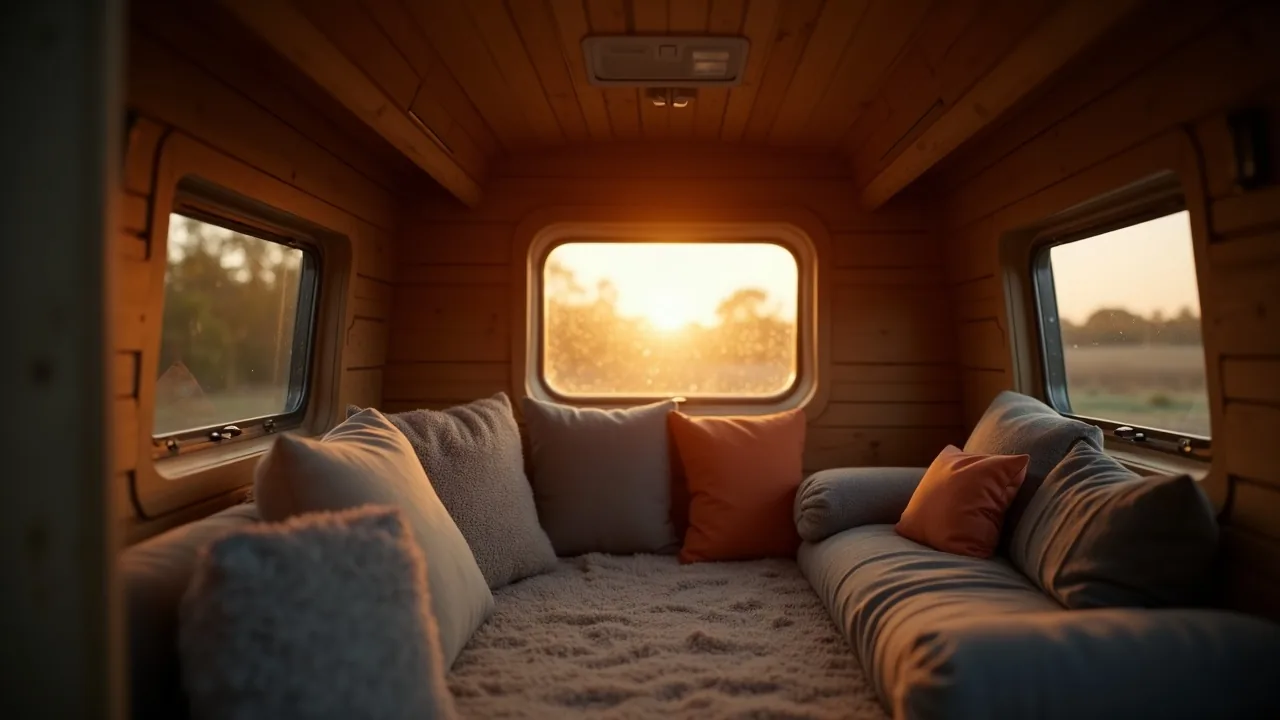 Rear lounge pod with soft evening lighting