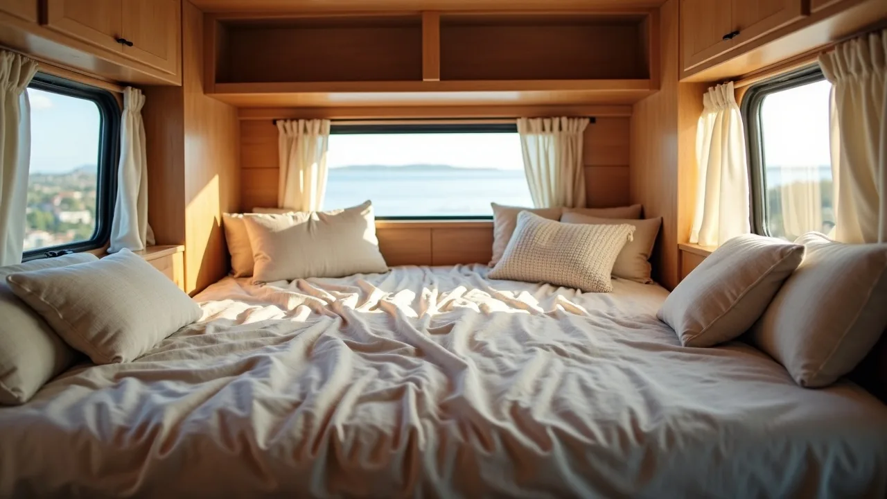 U-shaped rear seating flattened into a large bed