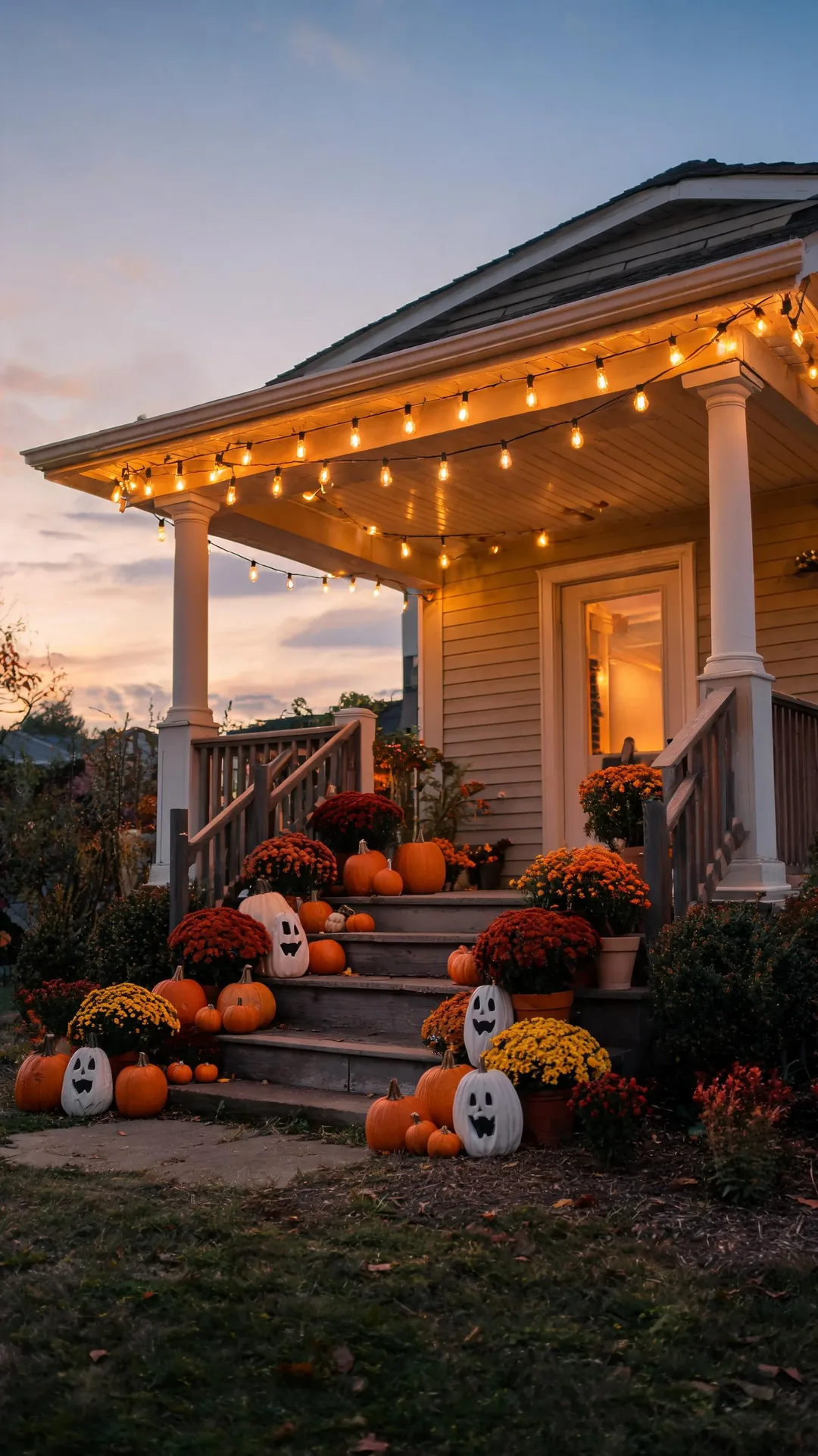 String-lit covered fall porch