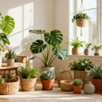 Botanical home decor with layered plants brightening a calm living space