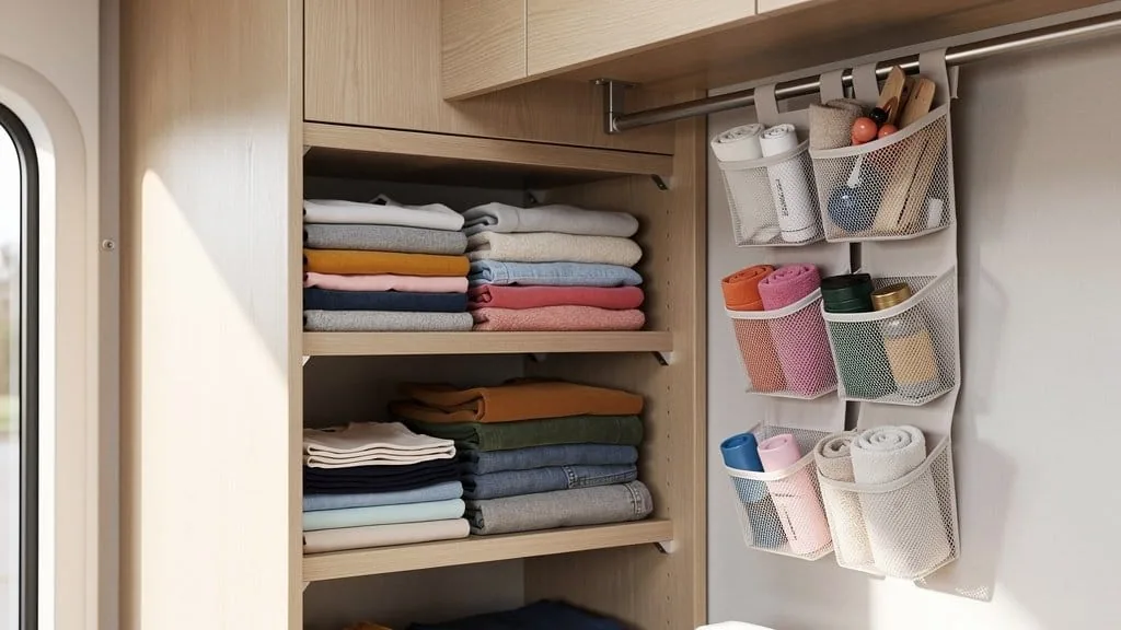 Tidy organized camper closet storage ideas