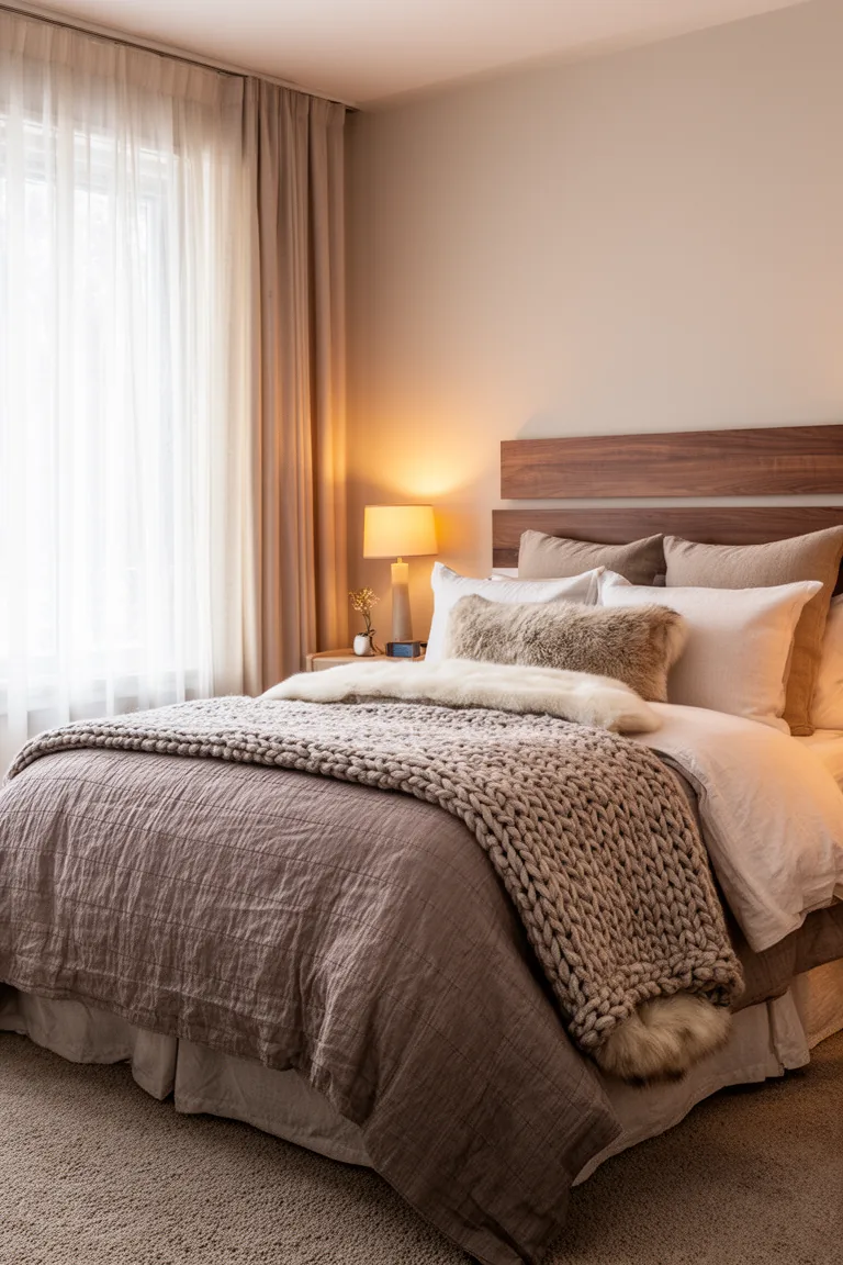 Plush boutique style bed with lofty duvet and euro shams in soft light