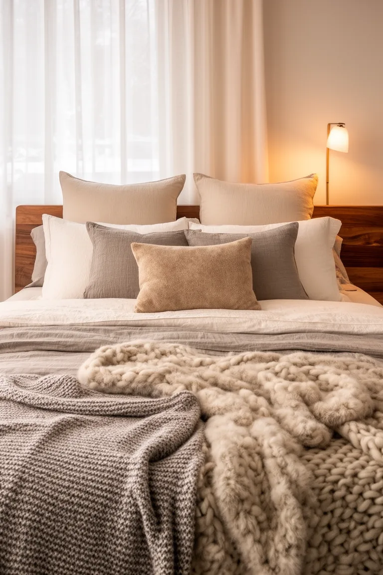 Symmetrical bed styling with euro shams and a centered lumbar pillow