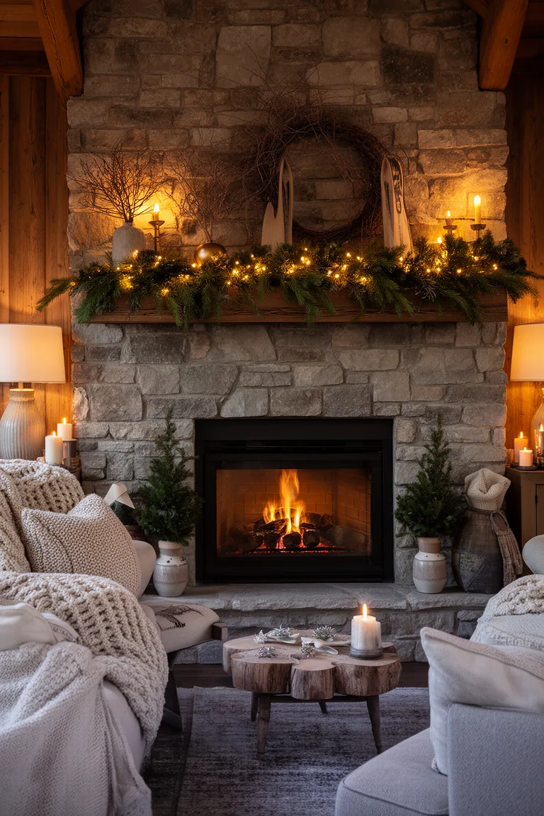 String lights tucked behind greenery casting a magical evening glow