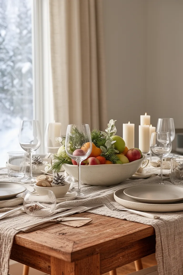 Practical luxe fruit bowl centerpiece in natural daylight