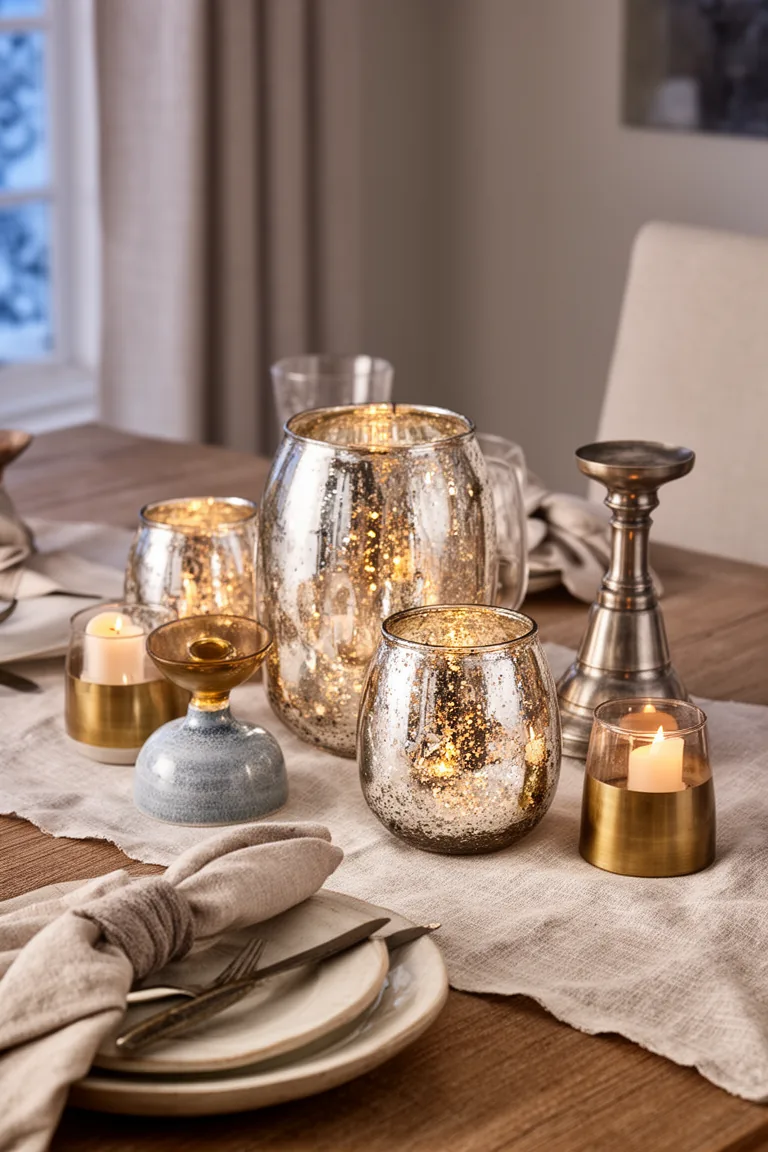 Mercury glass cluster with brass and pewter accents