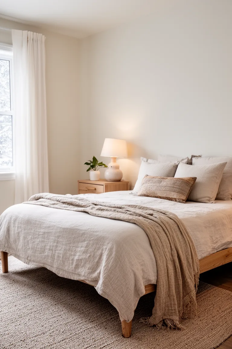 Calm minimalist bedroom that feels like a boutique hotel