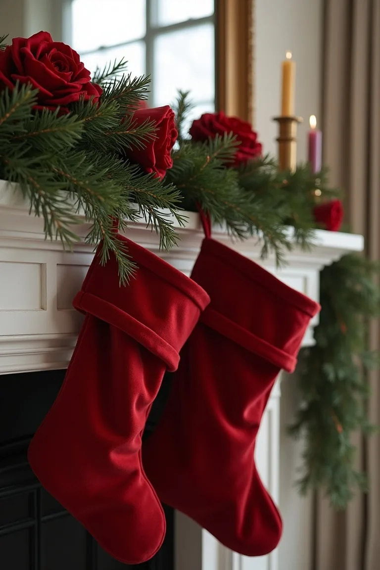 Velvet stockings and deep red blooms with unified brass