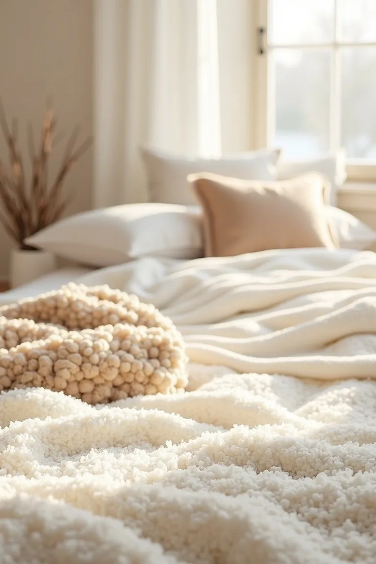 Close-up of tone-on-tone rug texture in cream and beige