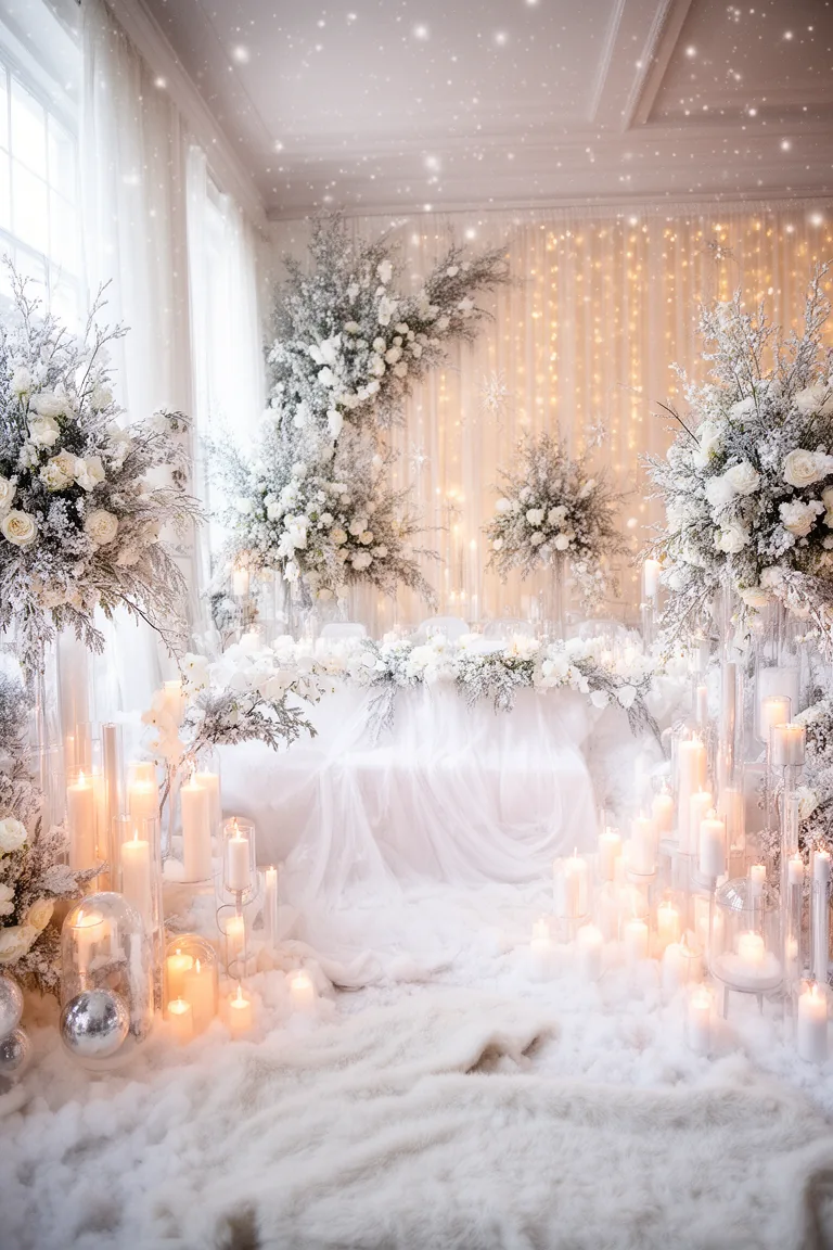 Starry indoor winter wedding glow with warm fairy lights