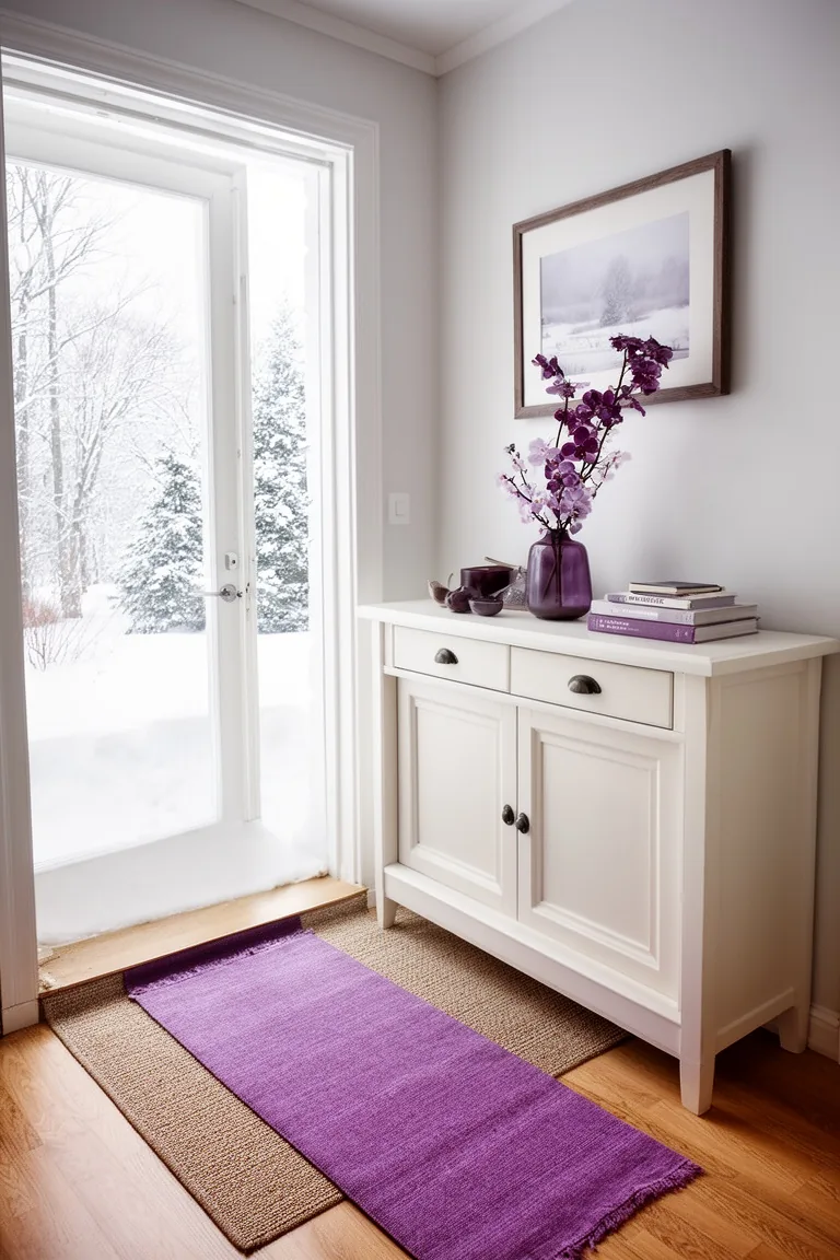 Small entryway with a lilac runner over a neutral mat