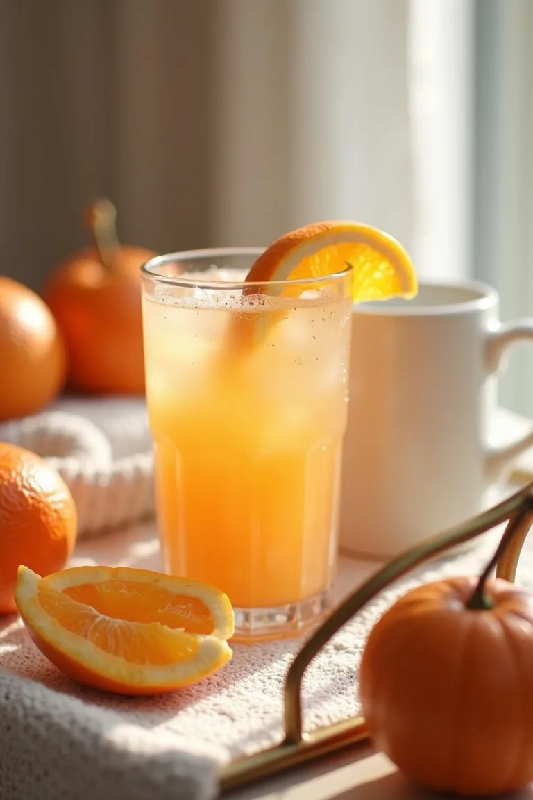Citrus winter cocktail with an orange peel garnish on a bar cart