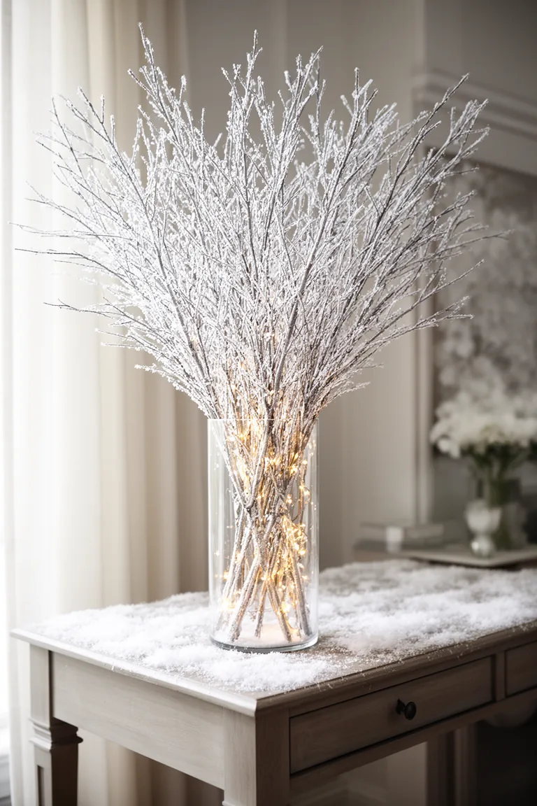 Frosted branch forest winter decor idea 1