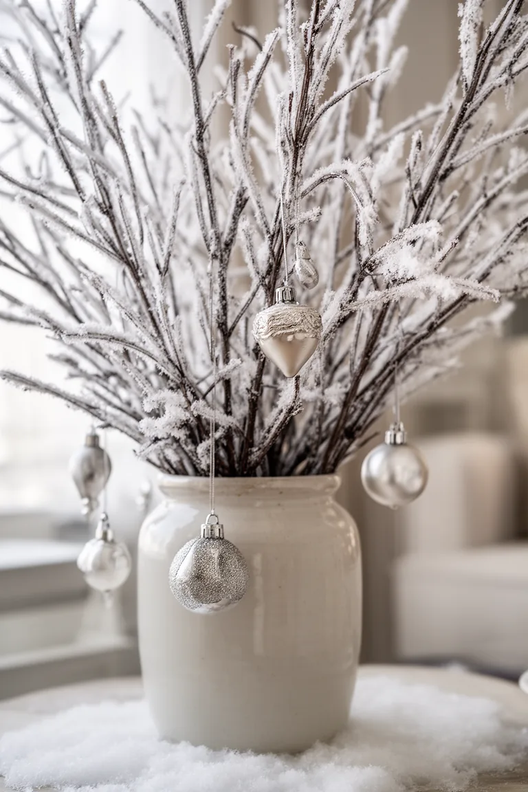 Frosted branch forest winter decor idea 2