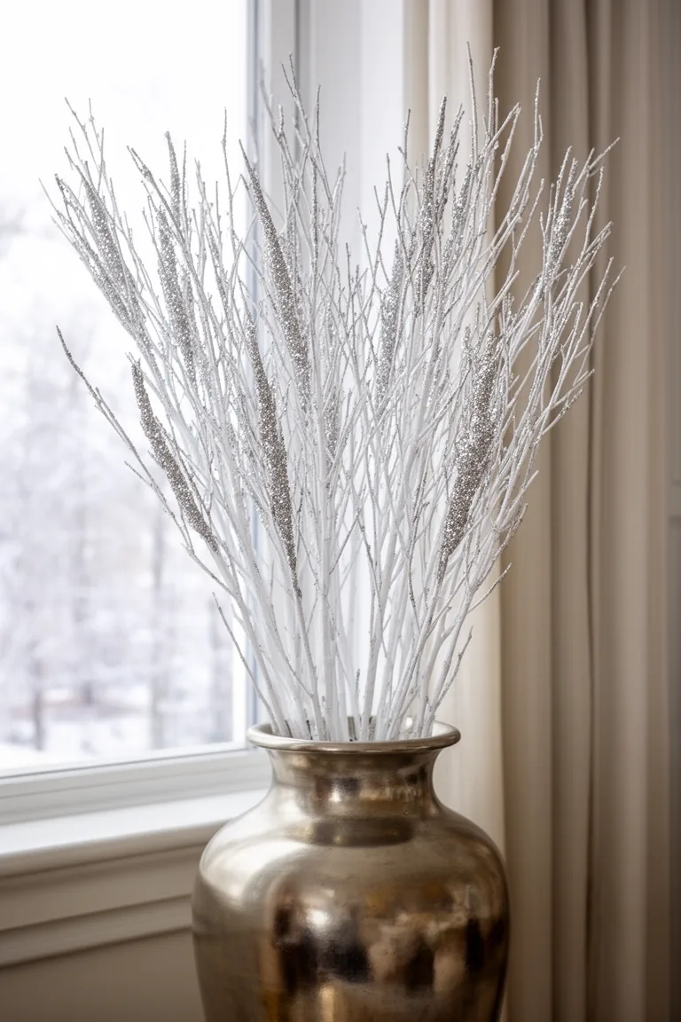 Frosted branch forest winter decor idea 4