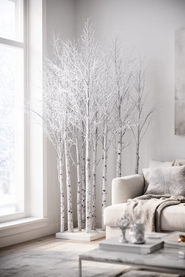 Frosted branch forest winter decor idea 5
