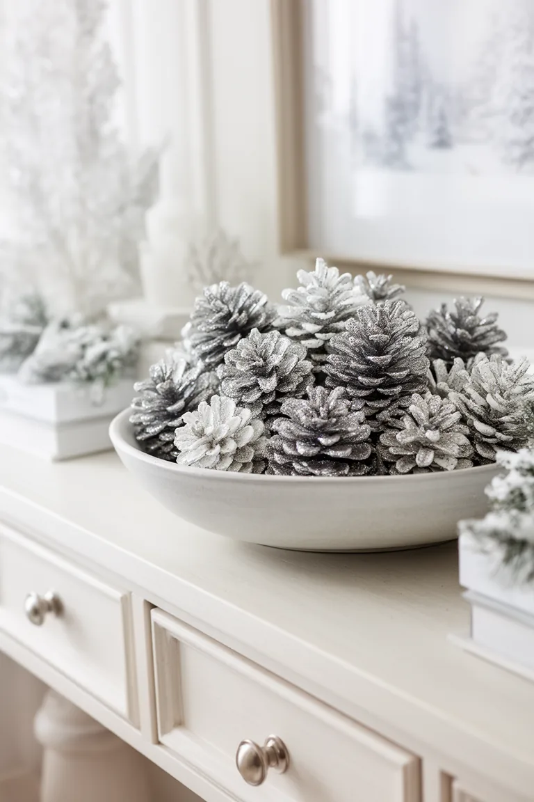 Glitter-dipped pinecone decor idea 1