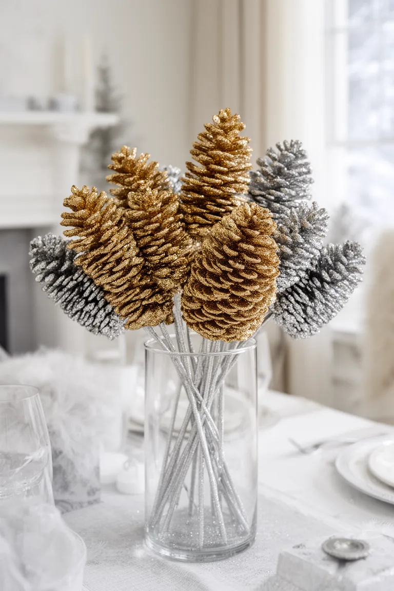 Glitter-dipped pinecone decor idea 5