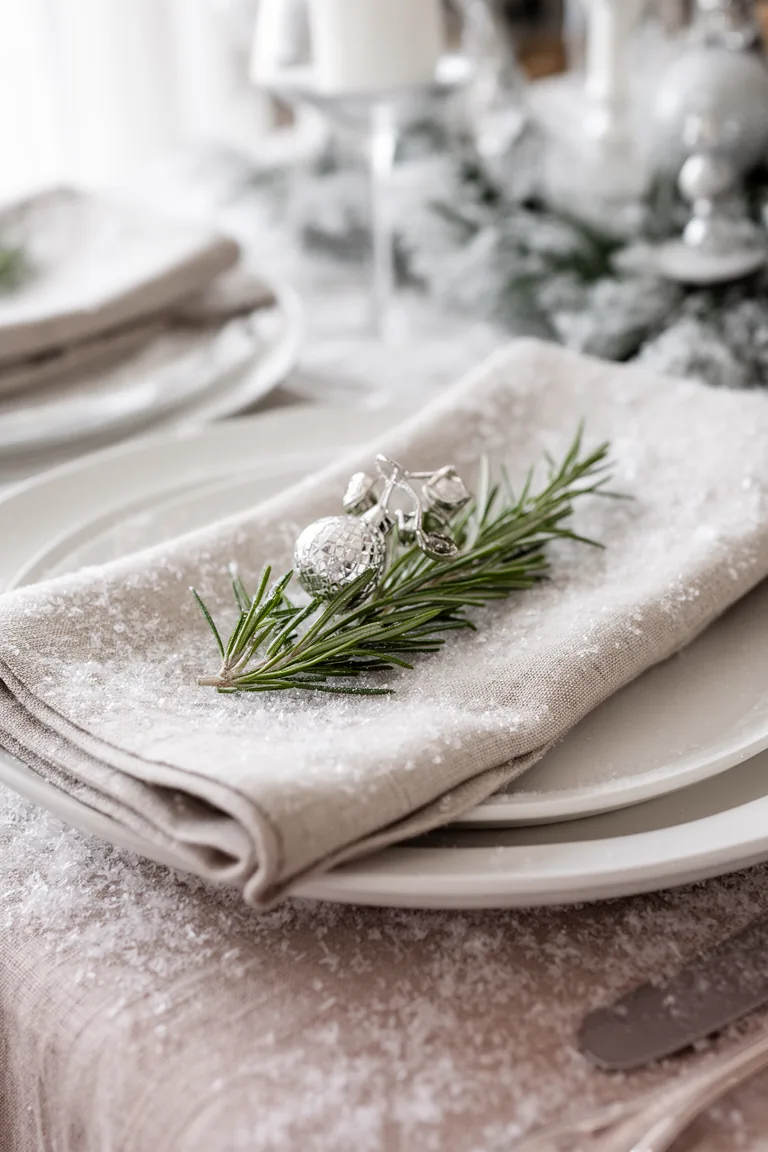 Snow-dusted winter tablescape idea 3
