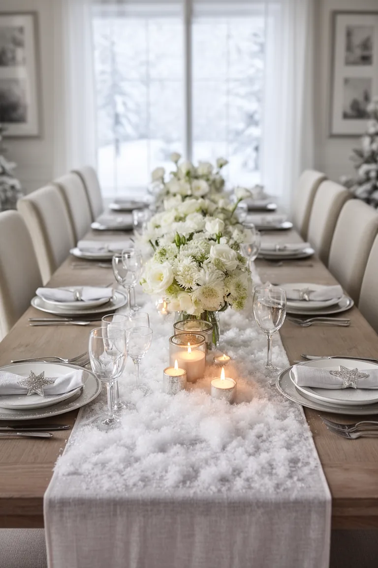 Snow-dusted winter tablescape idea 4